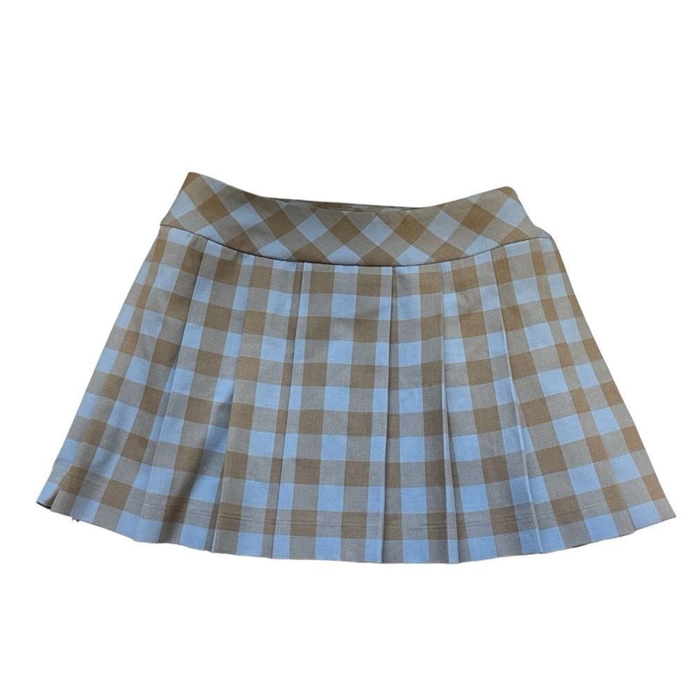 Sunday Best Aritzia Blue & Tan Plaid Gingham Pleated Skirt US 2